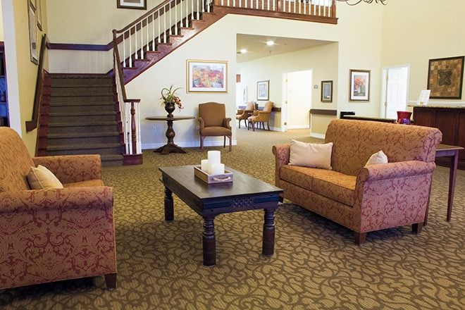 Interior view of Brookdale Round Rock senior living community featuring modern architecture.