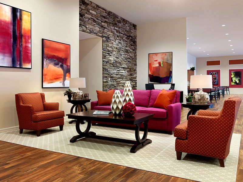 Interior view of Angels Senior Living At New Tampa featuring modern decor, furniture, and artwork.