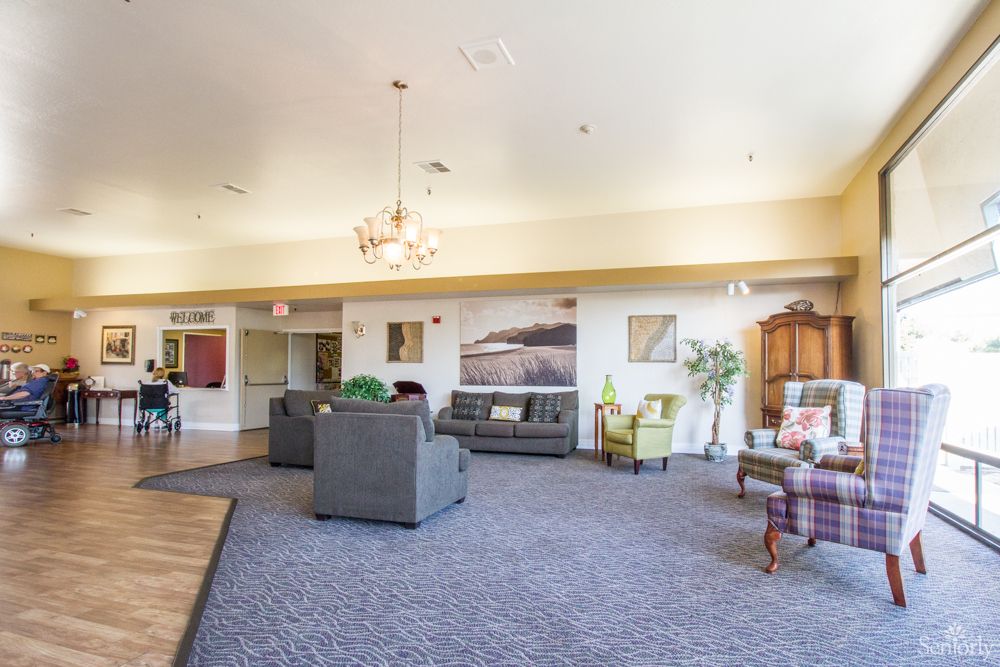Interior view of TreVista at Concord senior living community featuring elegant decor and furniture.
