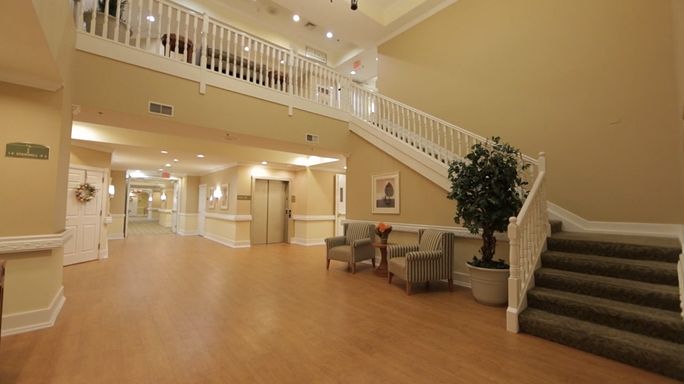 Interior view of CareOne at Moorestown senior living community featuring elegant architecture.