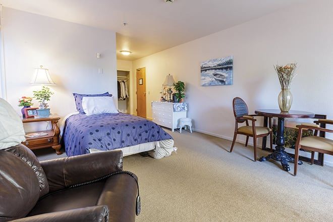 Interior view of Brookdale San Ramon senior living community featuring cozy furniture and decor.