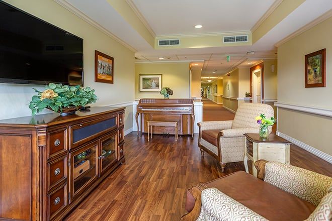 Interior view of Brookdale Belle Meade senior living community featuring elegant architecture and decor.