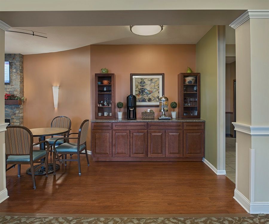 Interior view of American House Riverview senior living community featuring modern decor and amenities.