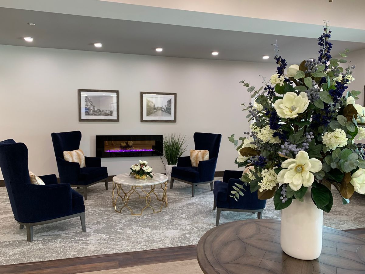 Interior view of Grace Manor at Hunters Creek senior living community featuring elegant decor.