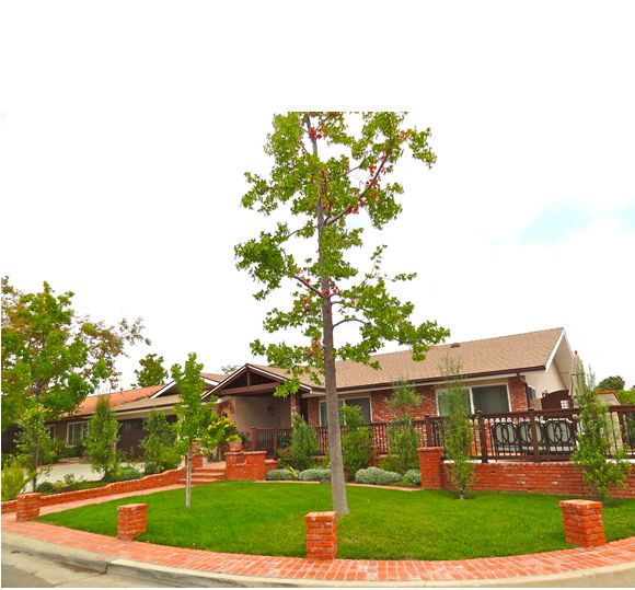 Cheerful Heart Home V, a senior living community with lush lawns, trees, and modern architecture.