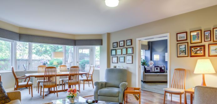 Interior view of Highlands at Westminster Place senior living community featuring modern decor.