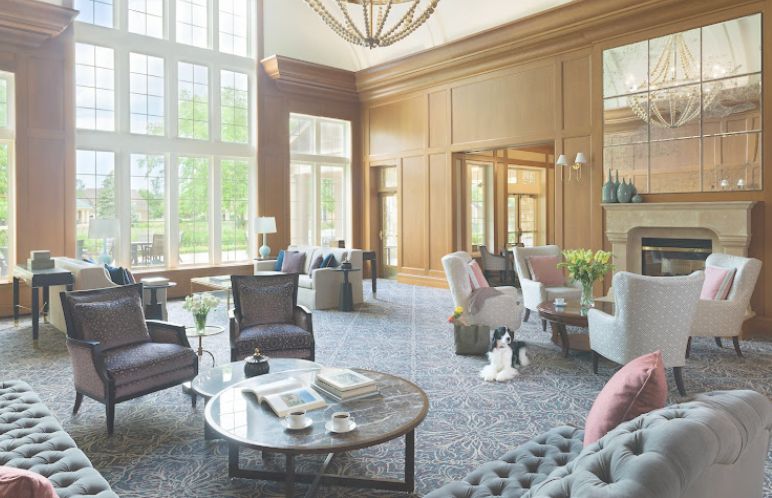 Interior view of Vi at The Glen senior living community featuring stylish decor and a pet-friendly environment.