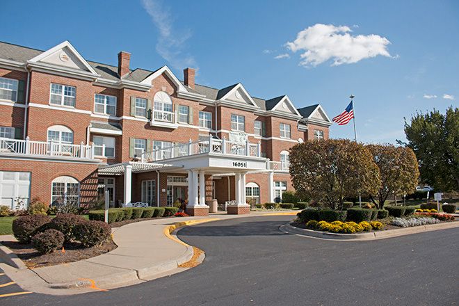 Brookdale Orland Park senior living community featuring urban architecture and suburban housing.