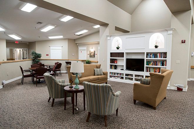 Interior view of Brookdale Chenal Heights senior living community featuring modern decor.