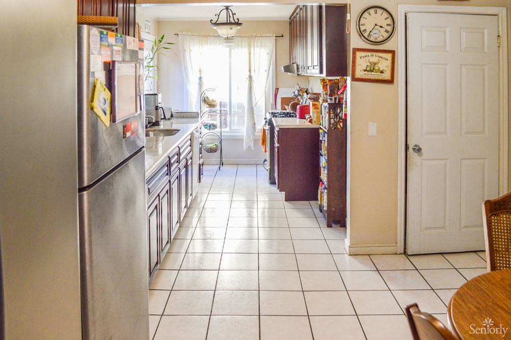Interior view of a kitchen in Heritage Hills senior living community with modern appliances.