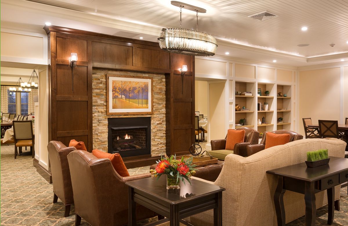 Interior view of The Residence at Orchard Grove senior living community featuring elegant decor.