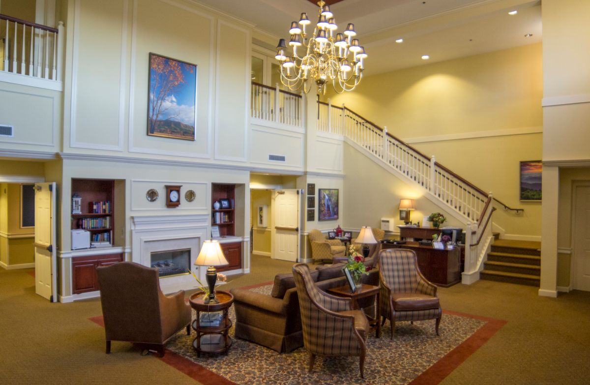 Interior view of Brookdale Belle Meade senior living community featuring elegant architecture and decor.