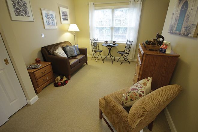 Interior view of Brookdale Meridian senior living community featuring modern architecture and decor.
