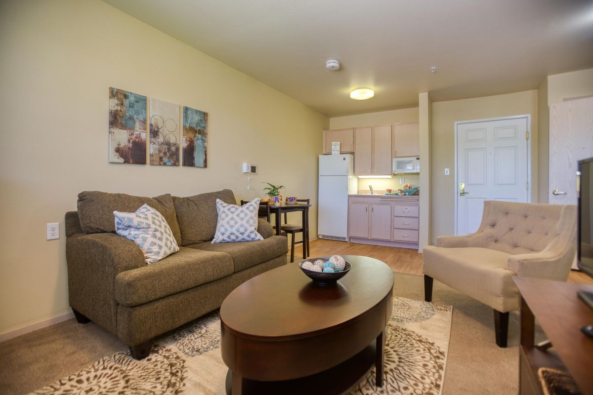 Interior of Prestige Assisted Living At Green Valley with modern decor, furniture and appliances.