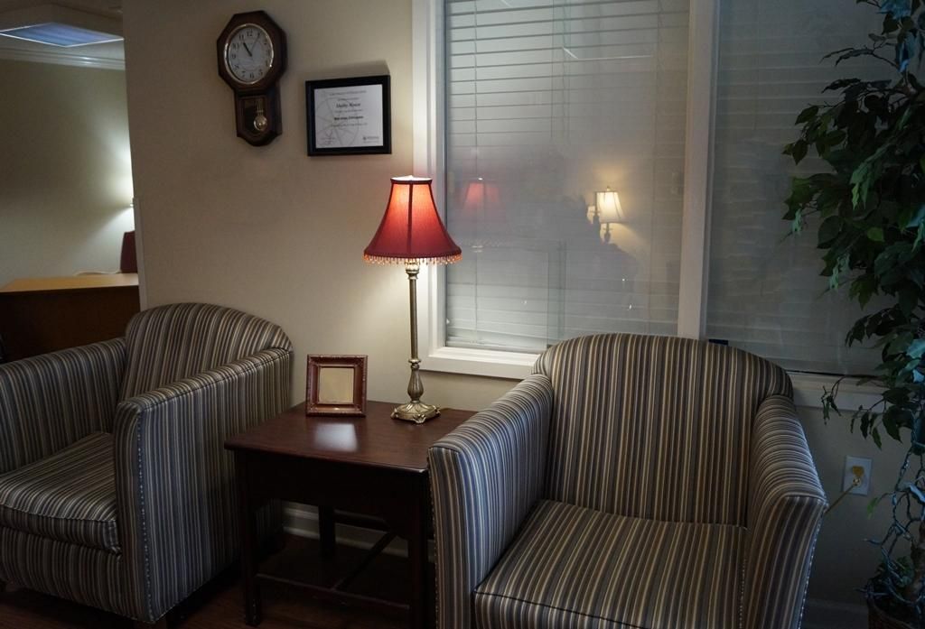 Interior view of Cleveland House senior living community featuring cozy furniture and architecture.