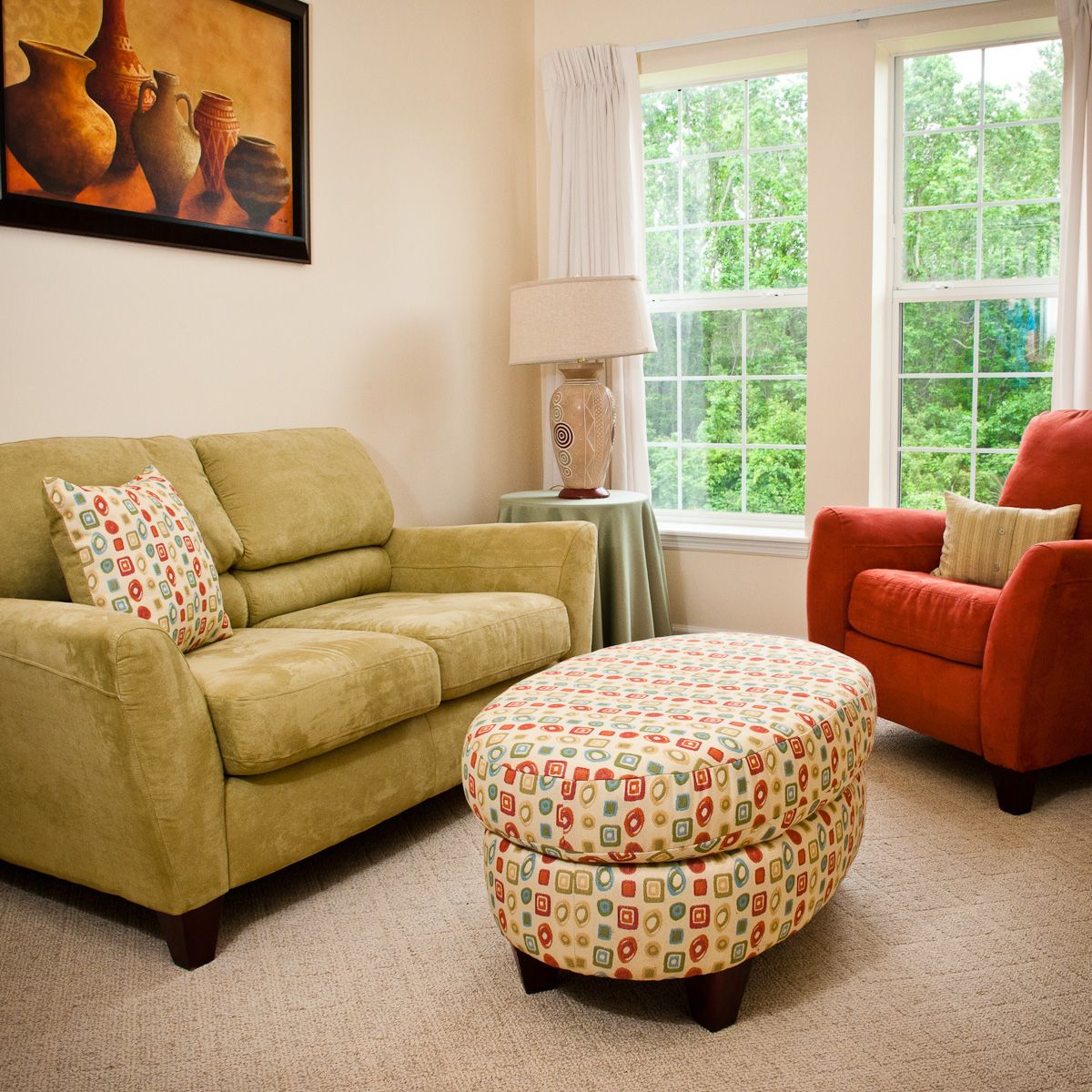 Interior view of Spring Hills Middletown senior living community featuring modern furniture.