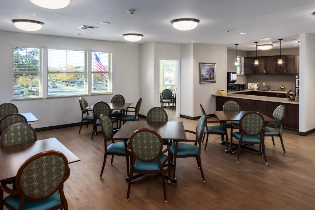 Interior view of the dining area at CountryHouse Granite Bay senior living community.