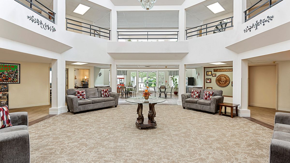 Senior living community Uffelman Estates featuring elegant home decor, furniture, and architecture.