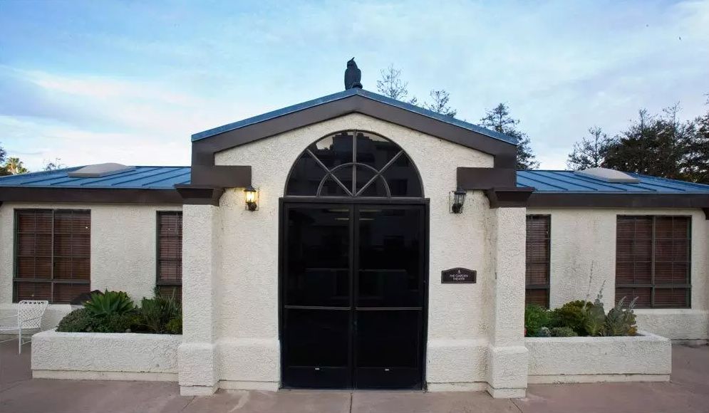 Interior and exterior view of the Gothic Arch architecture at Westmont Town Court senior living community.