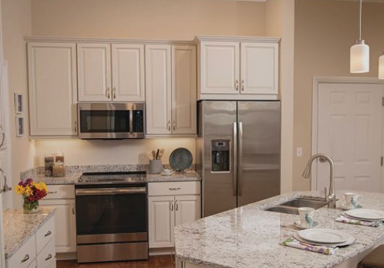 Interior view of Lantern Hill senior living community kitchen featuring modern appliances.