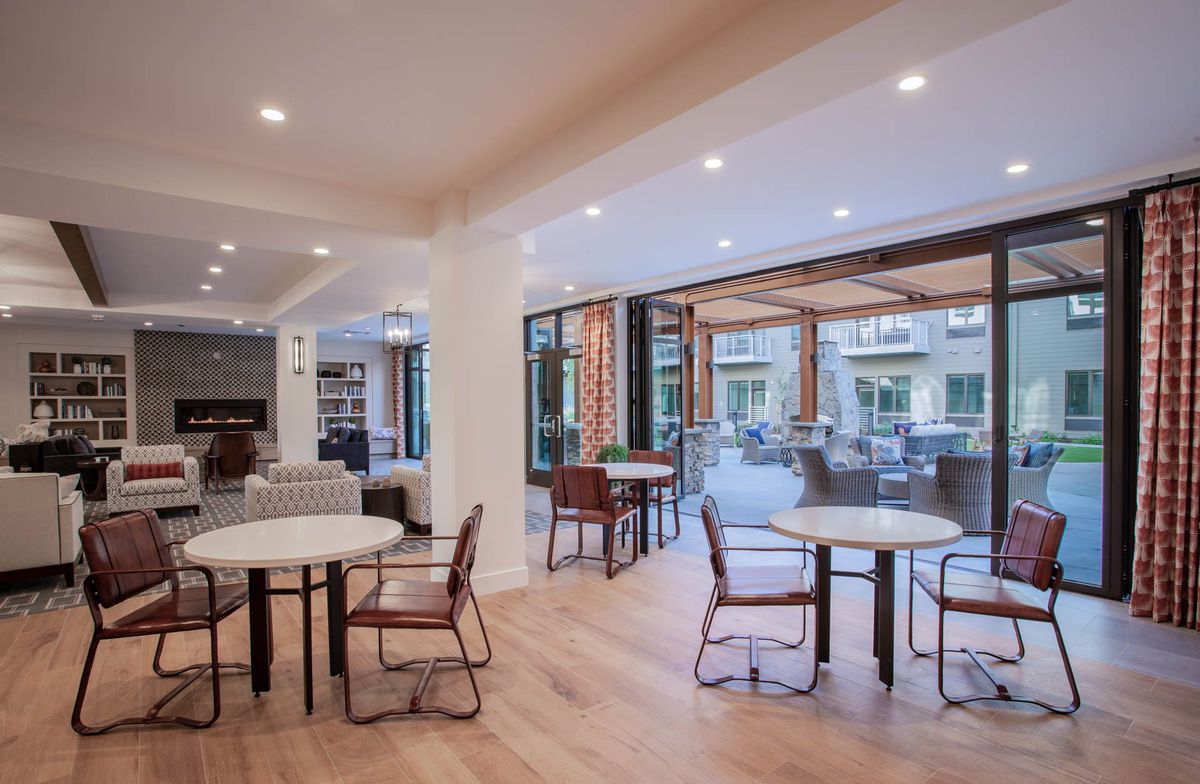 Interior view of The Watermark at Napa Valley senior living community featuring dining room design.
