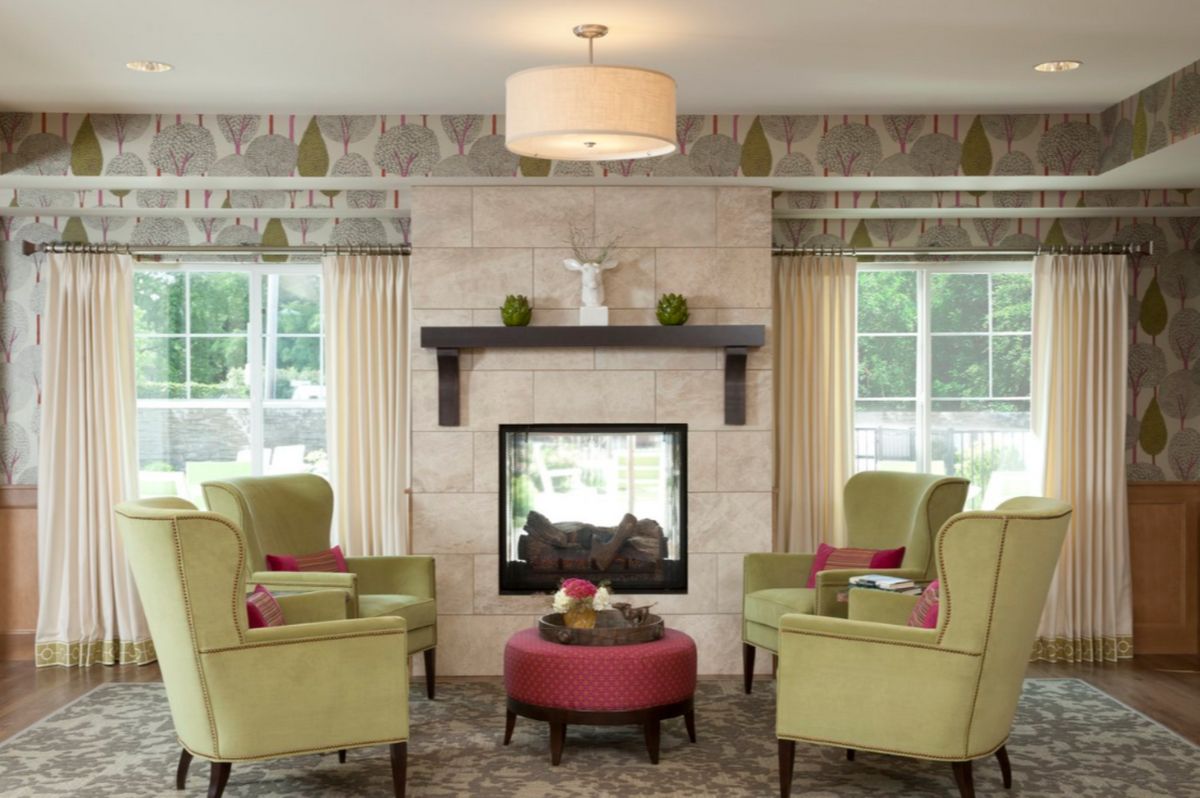 Interior view of The Waters On 50th senior living community featuring elegant decor and furniture.