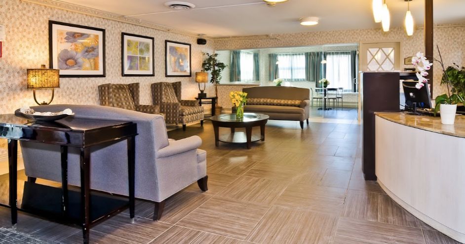 Interior view of Aperion Care Oak Lawn senior living community featuring modern decor and architecture.
