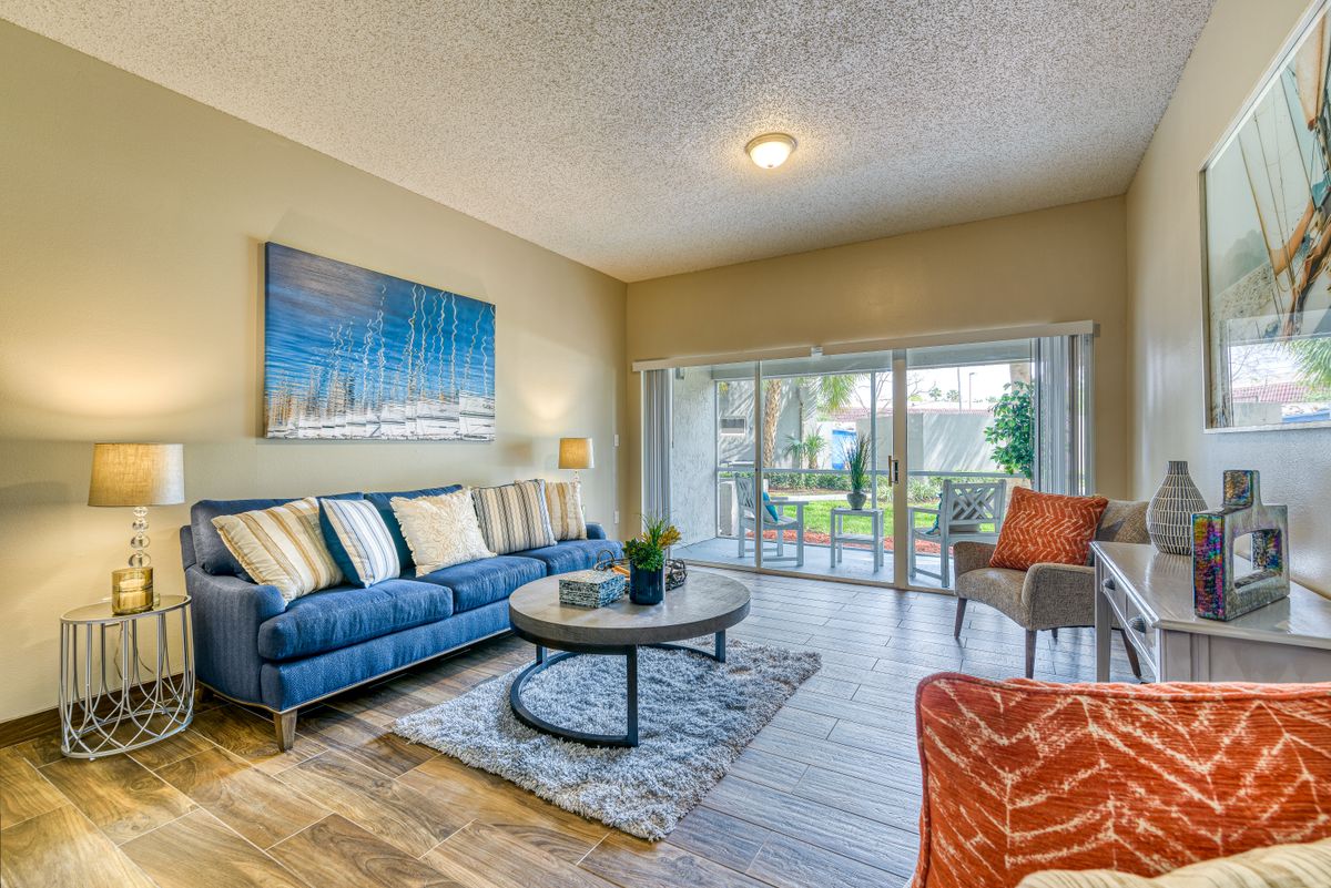 Interior view of Pacifica Senior Living Sunrise featuring modern decor, furniture, and architecture.