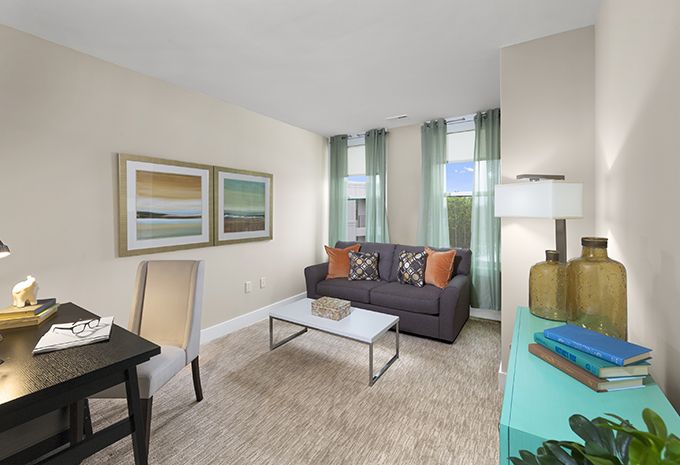 Interior view of Brightview West End senior living community featuring modern decor and furniture.