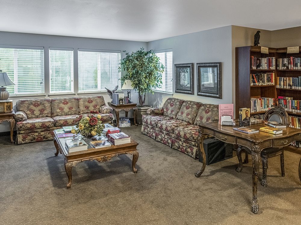 Senior living community Pinecrest featuring modern interior design, furniture and architecture.