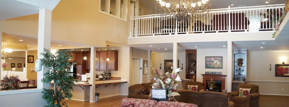 Interior view of Guardian Angel Homes senior living community featuring elegant architecture and decor.