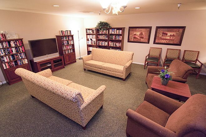 Interior view of Brookdale Vista senior living community featuring modern furniture and decor.