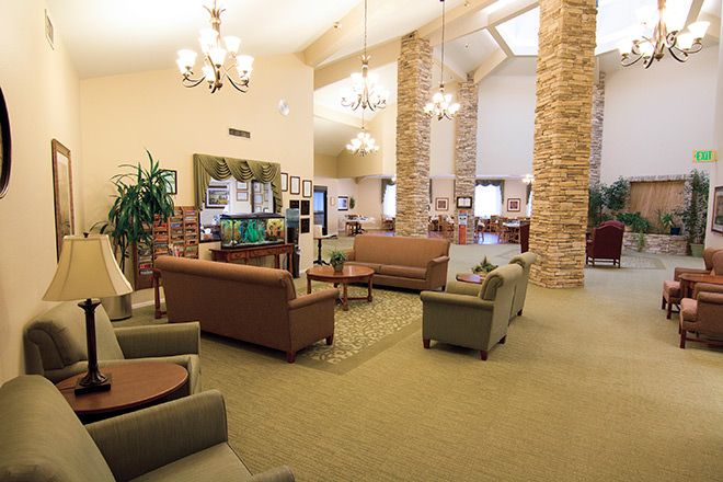 Interior view of Brookdale Vista senior living community featuring elegant decor and modern amenities.