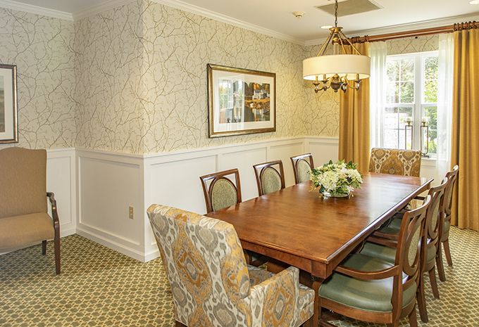 Interior view of Brightview Baldwin Park senior living community featuring dining room decor.