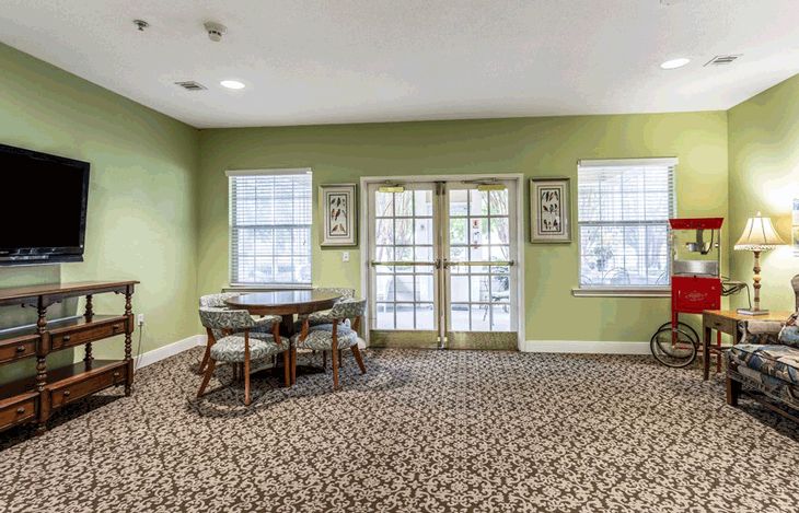 Interior view of American House Bartlett senior living community featuring modern decor and amenities.