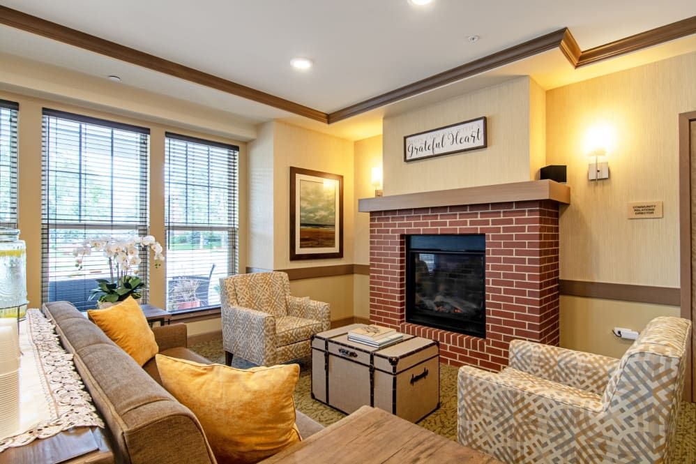 Interior view of Emerald Place senior living community featuring modern decor and amenities.