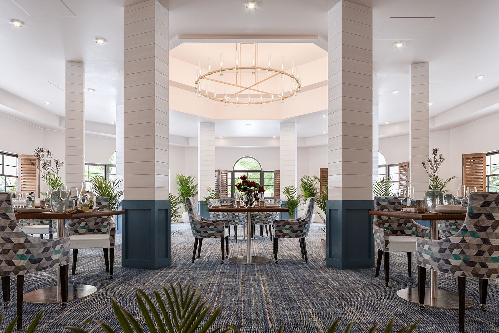 Interior view of Unisen Senior Living featuring elegant dining area with modern decor.