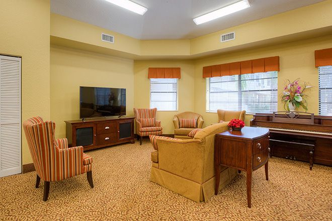 Interior view of Brookdale New Port Richey senior living community featuring modern decor and amenities.