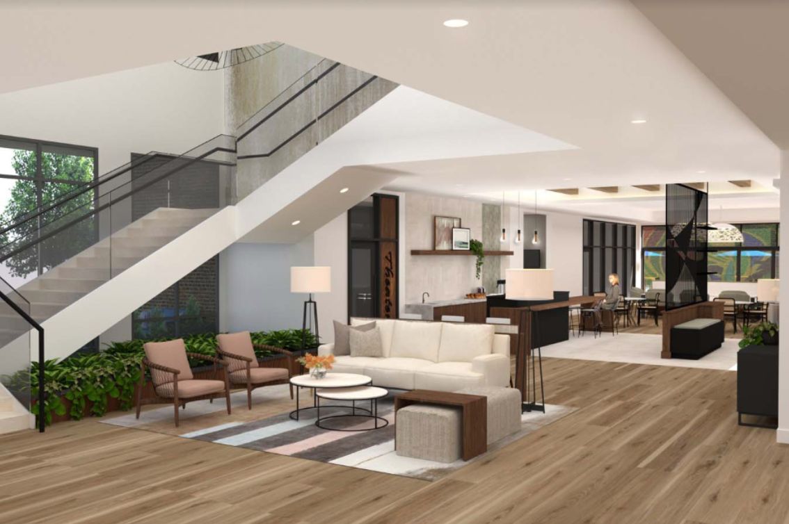 Senior living community interior at Brightview Hunt Valley featuring modern architecture and decor.