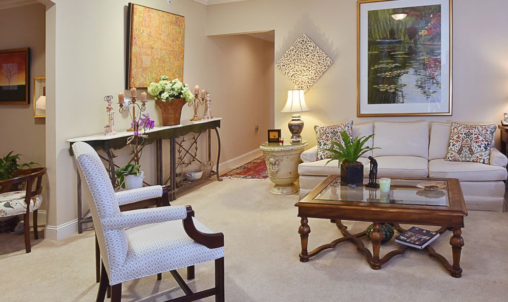 Interior view of Trezevant Manor senior living community featuring elegant decor and furniture.
