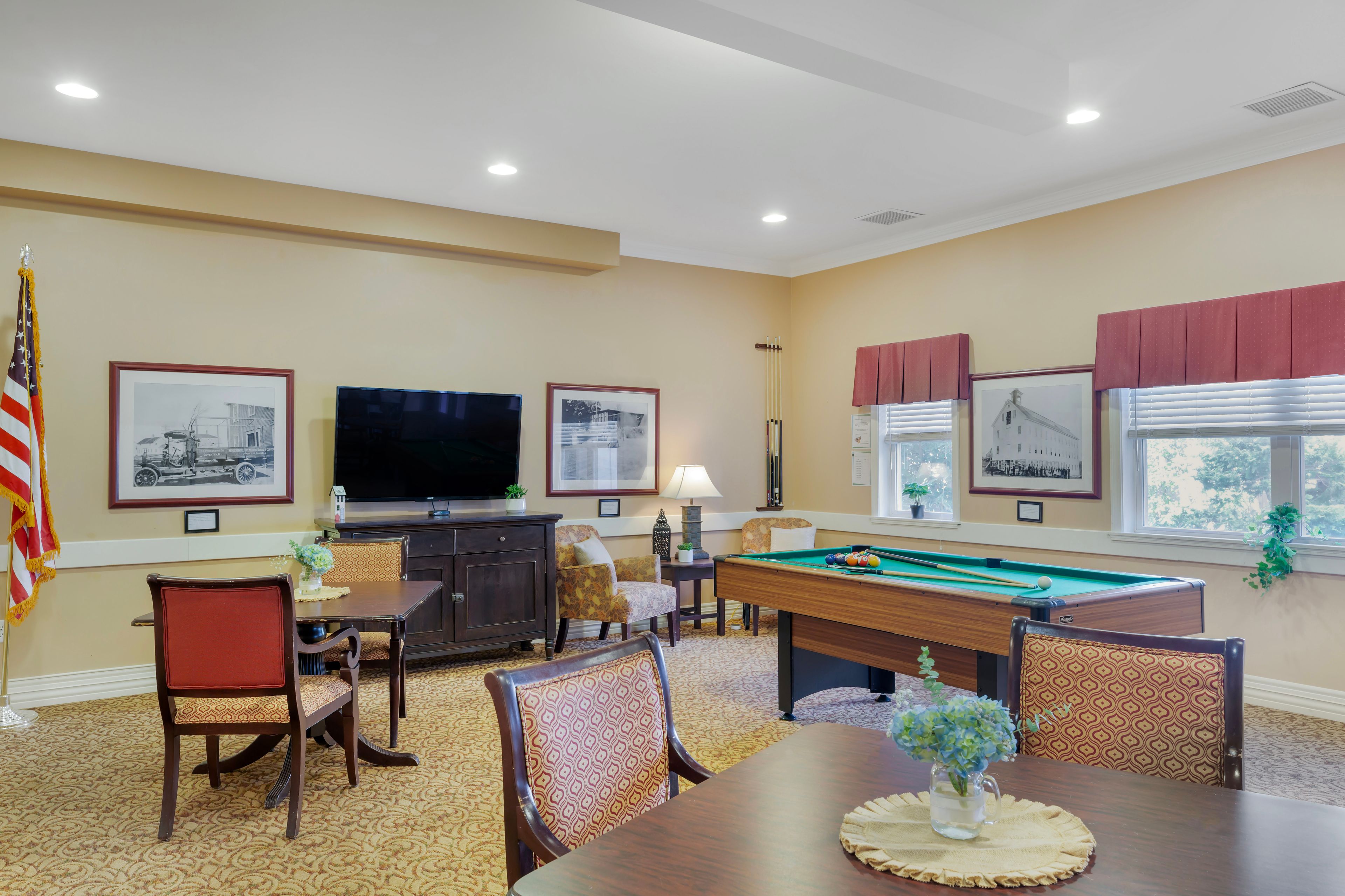 Interior view of Brookdale Centre of New England senior living community with modern amenities.