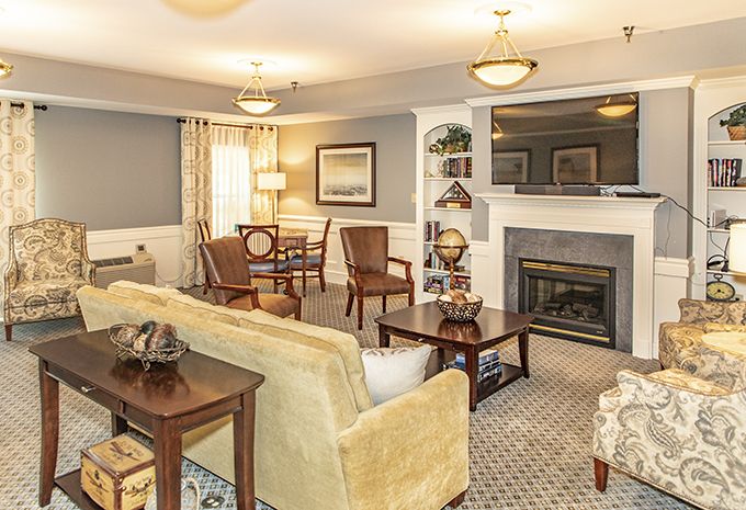 Interior view of Brightview Baldwin Park senior living community featuring elegant home decor and furniture.