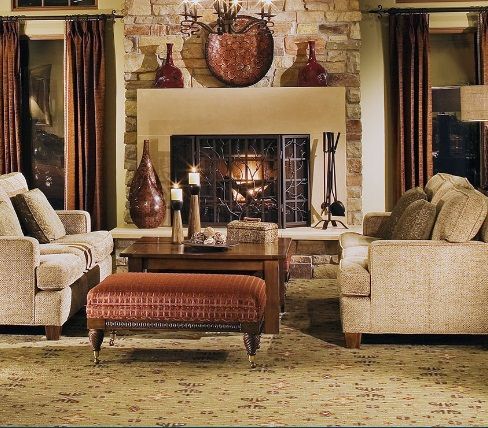 Senior living community, The Village at Ocotillo, featuring cozy furniture, fireplace and home decor.