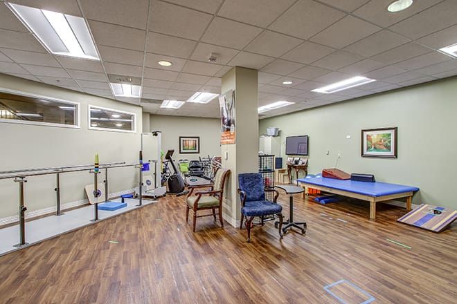 Senior living community, Brookdale Potomac, featuring modern architecture, art-filled interiors, and advanced medical facilities.