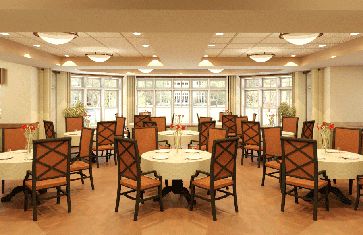 Senior living community Terra Vista of Oakbrook Terrace featuring dining room and reception area.