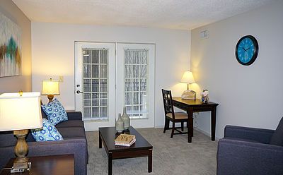 Interior view of 3801 Grand senior living community featuring cozy living room decor and architecture.