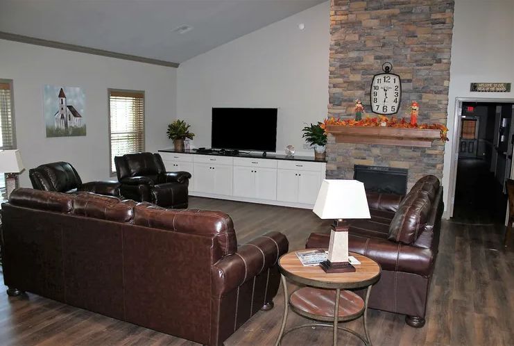 Interior view of Premier Assisted Living community featuring modern decor and electronics.