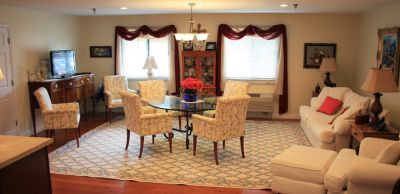 Interior view of Hopedale Commons senior living community featuring elegant architecture and decor.