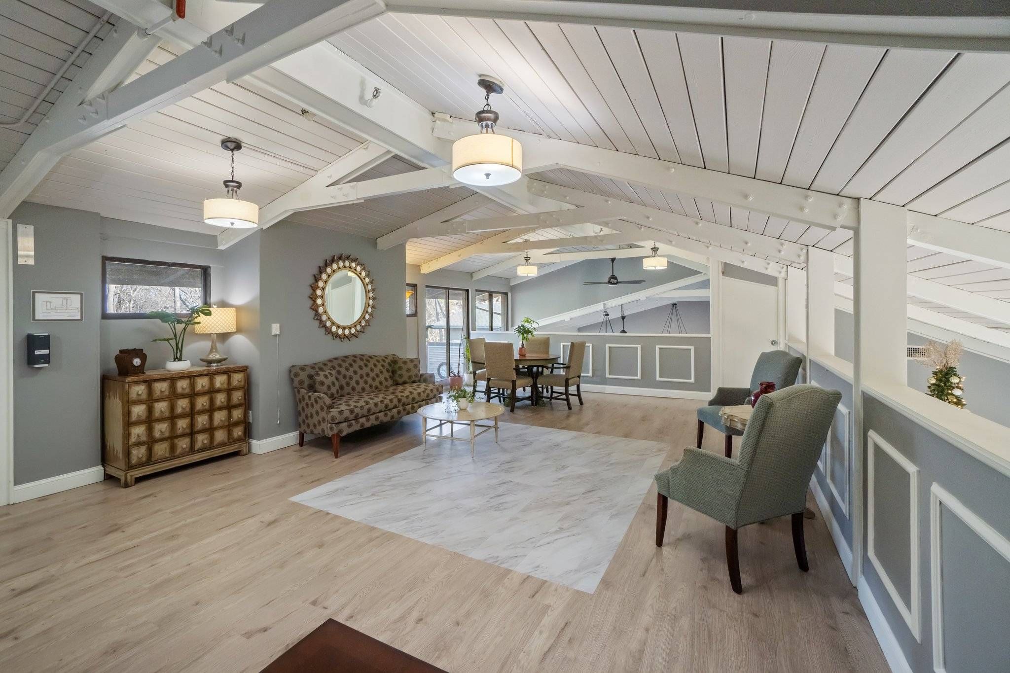 Interior view of Halcyon at West Bay senior living community featuring modern architecture and decor.