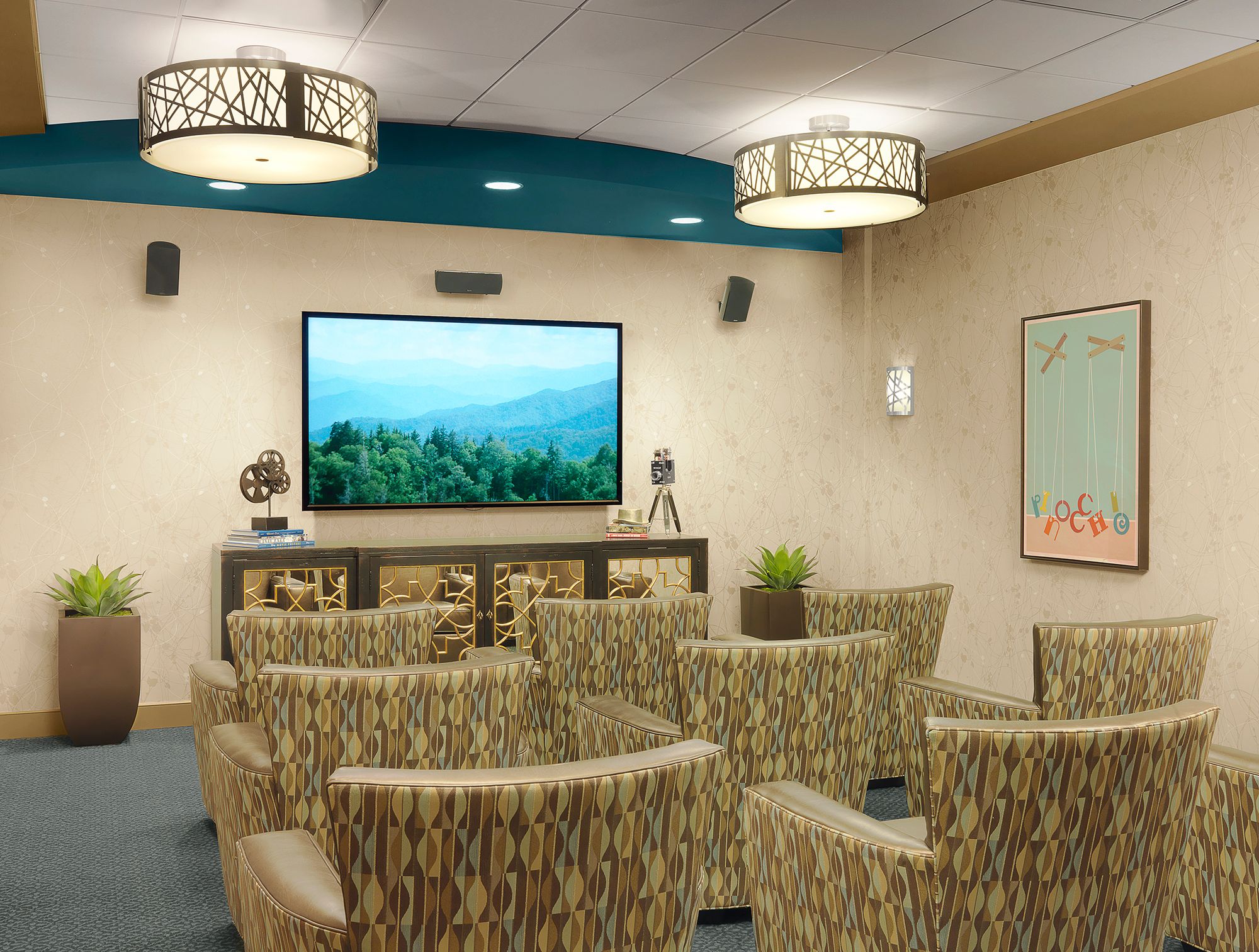Interior view of Kingswood senior living community featuring lounge, reception area, and modern amenities.